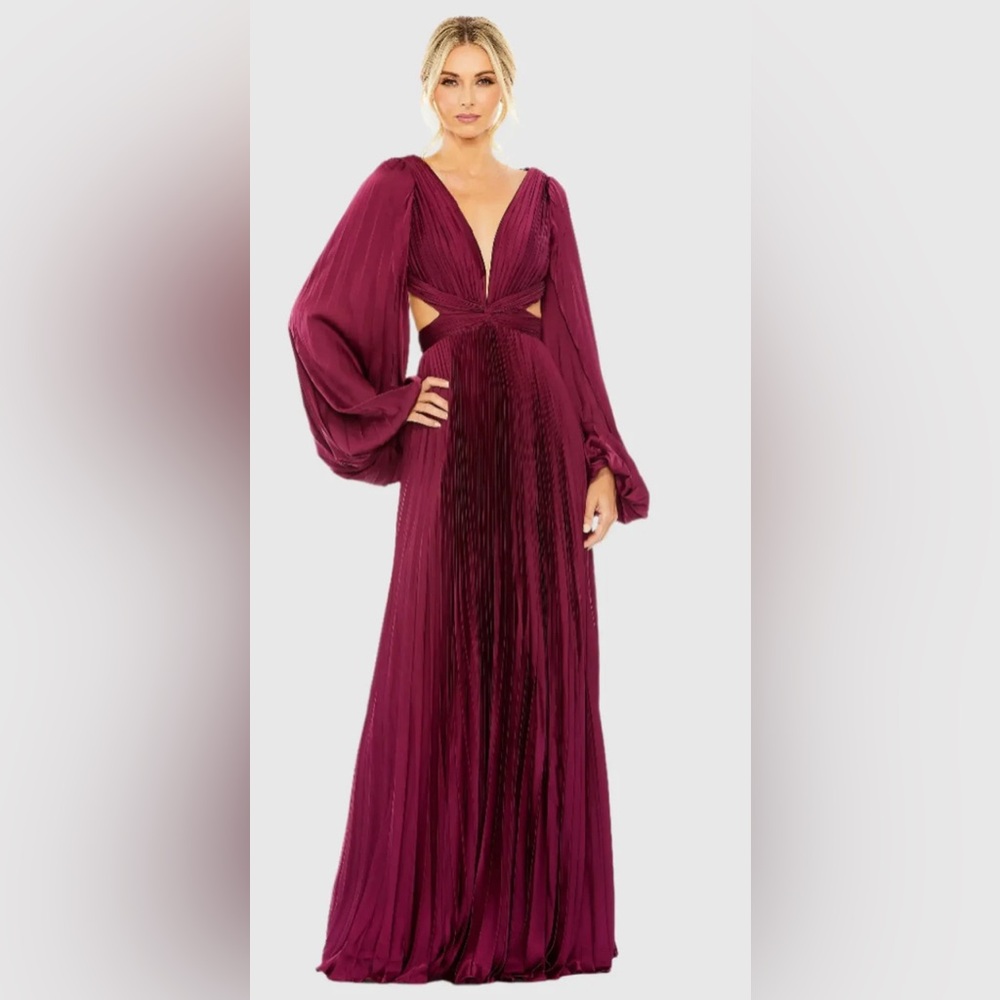 NWT Mac Duggal Brown Long Sleeve Pleated Cut-out Dress in Espresso - Picture 8 of 11